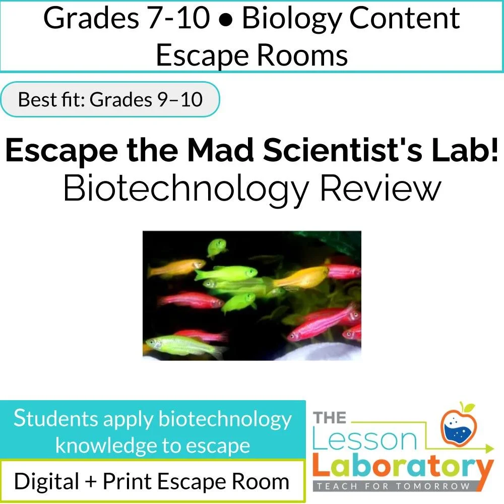 Biotechnology Escape Room (Biology) | Google Forms Digital Review | Gel Electrophoresis, Cloning, Recombinant DNA, GMOs