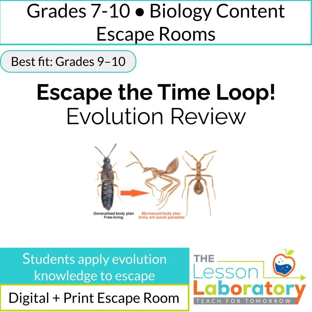 Evolution Escape Room (Biology)-  Evidence, Natural Selection, Lamarck vs Darwin, Cladograms