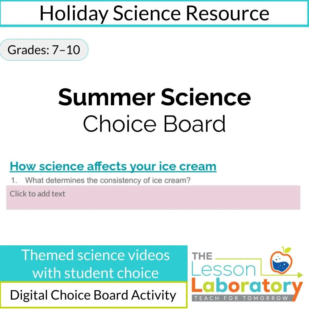 Summer Science Choice Board – Engaging End-of-Year Activities for Middle & High School Science