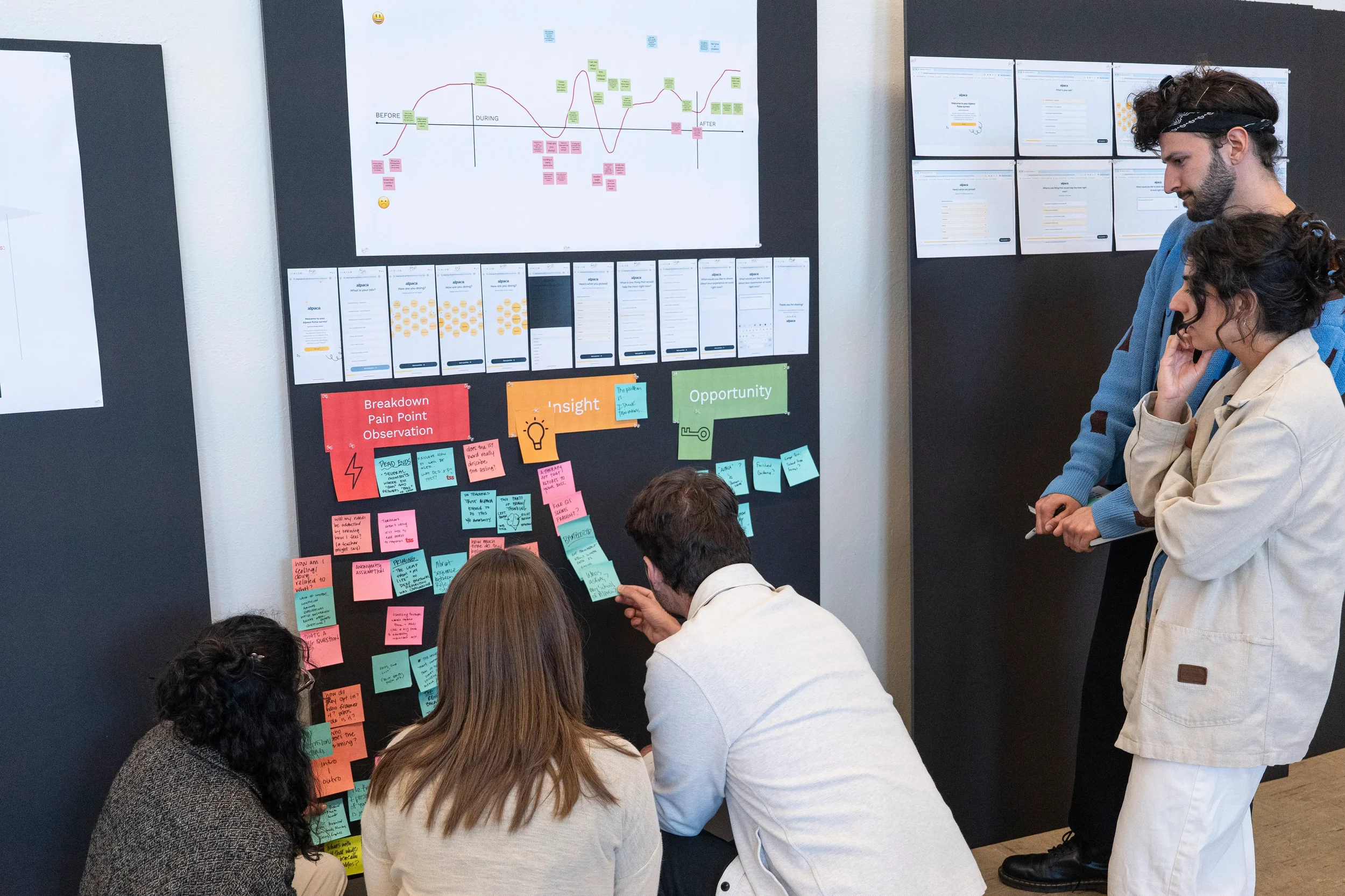 Fellow collaborating in front of pin-up board