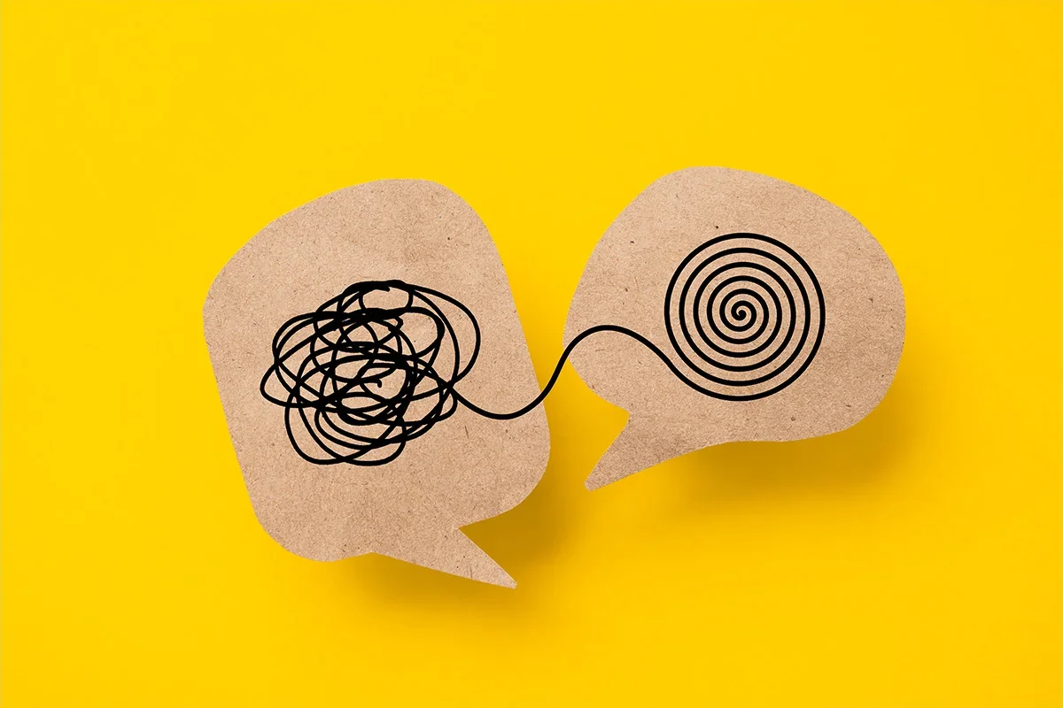 Illustration showing communication transforming from confusion to clarity, symbolising how Consumer segmentation research UK helps brands simplify complexity, understand audience differences, and create clearer marketing strategies.