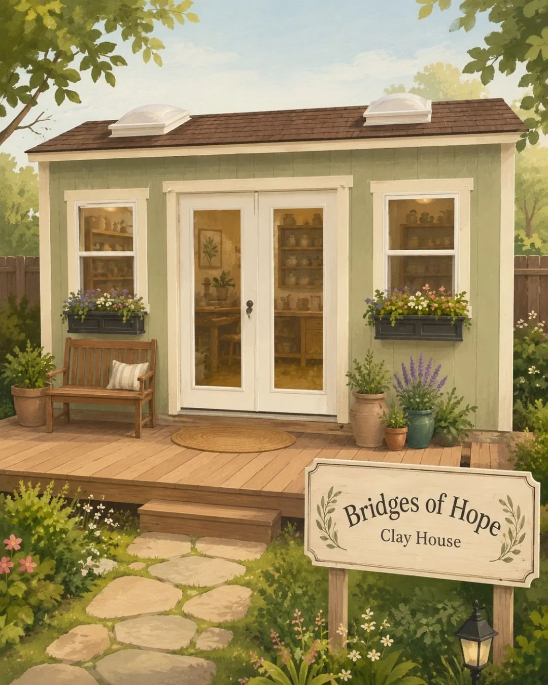 Bridges of Hope Clay House, a private creative studio space for faith and creativity workshops in Killeen, Texas.