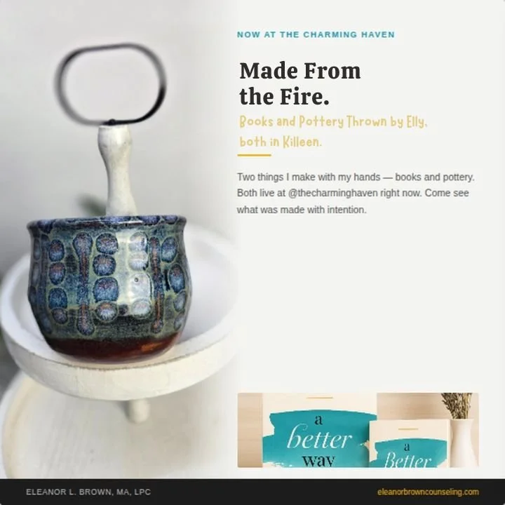 Two things I make with my hands: books and pottery.

Both live at @thecharminghaven right now, and both came from the same conviction. Healing happens slowly, with intention, and always leaves something beautiful behind.

A Better Way is on the shelf