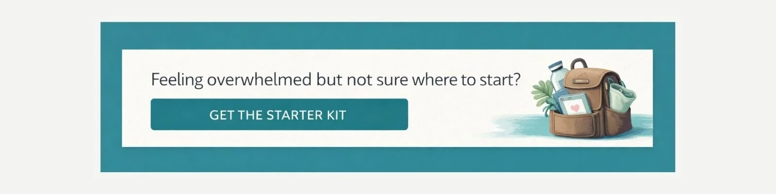 Free Healing Starter Kit for women who are tired of being strong, shown as a backpack with a plant, water bottle, and wellness essentials
