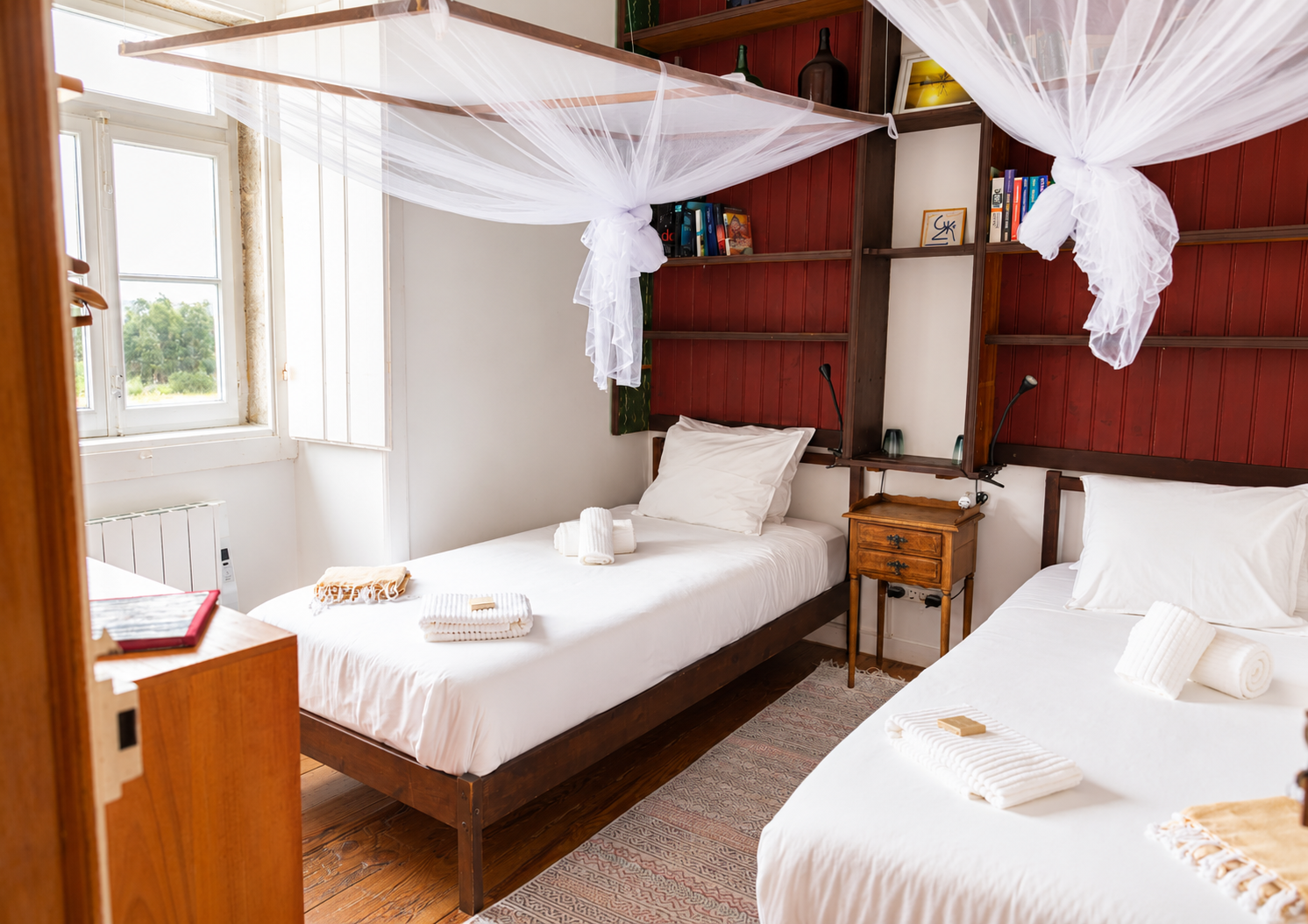 Airy Rustic Bedroom with Canopy Beds.png
