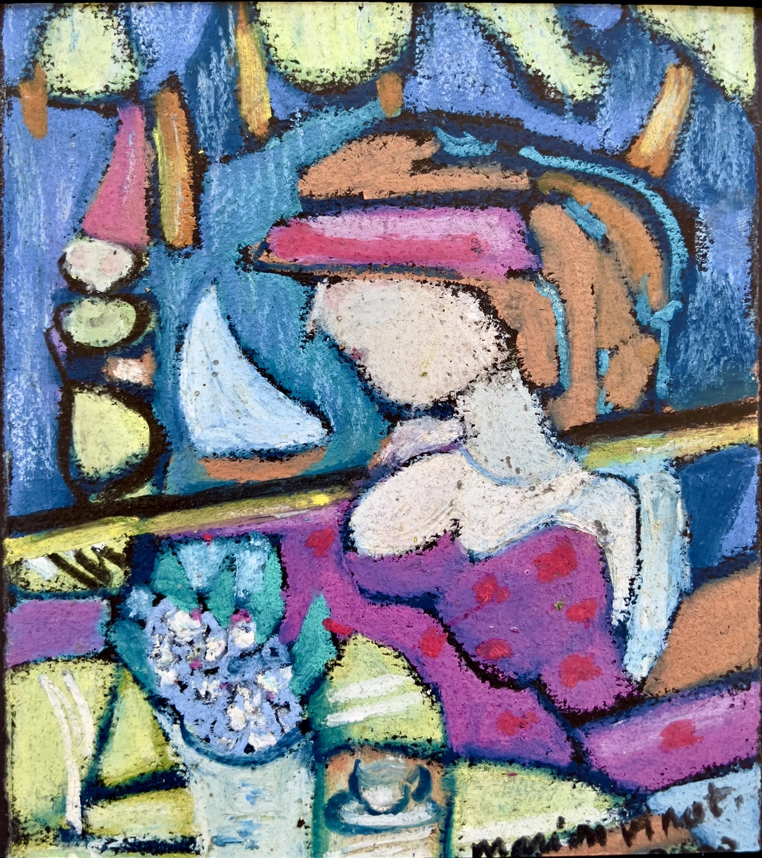 Au Balcon 7” x 8” Oil Pastel on paper, 2000