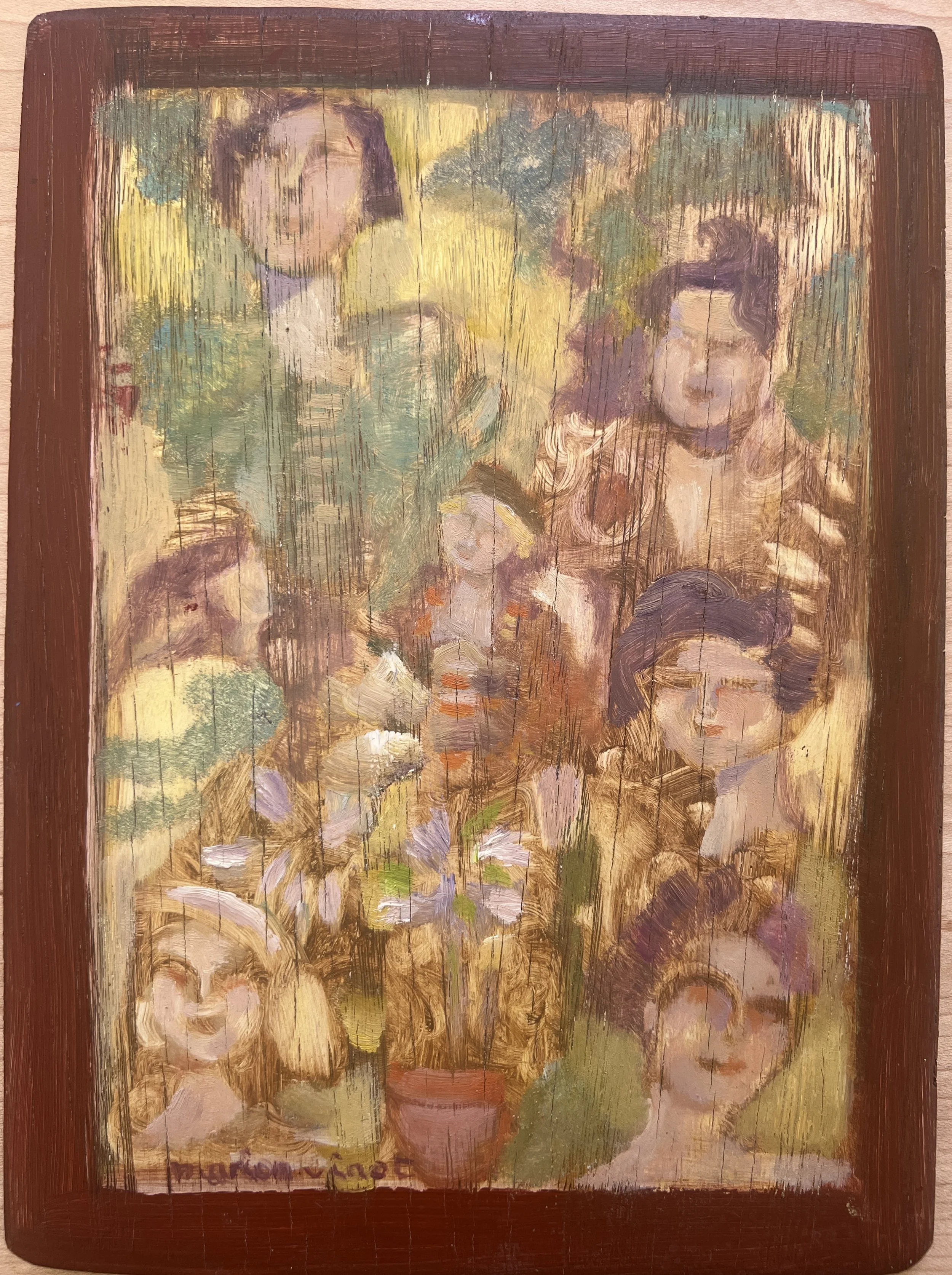 The New Garden 8 3/4” x 6 1/2” Oil on board Stockport years, 1996