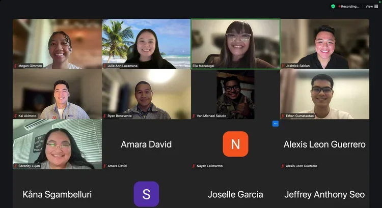 Advising and UOG Teams organize a medical student panel for UOG premedical students. Panelists Van Michael Saludo, Joshrick Sablan, Kai Akimoto, Ryan Benavente, and Megan Gimmen welcomed attendees to sign-up for long-term advising afterwards. 