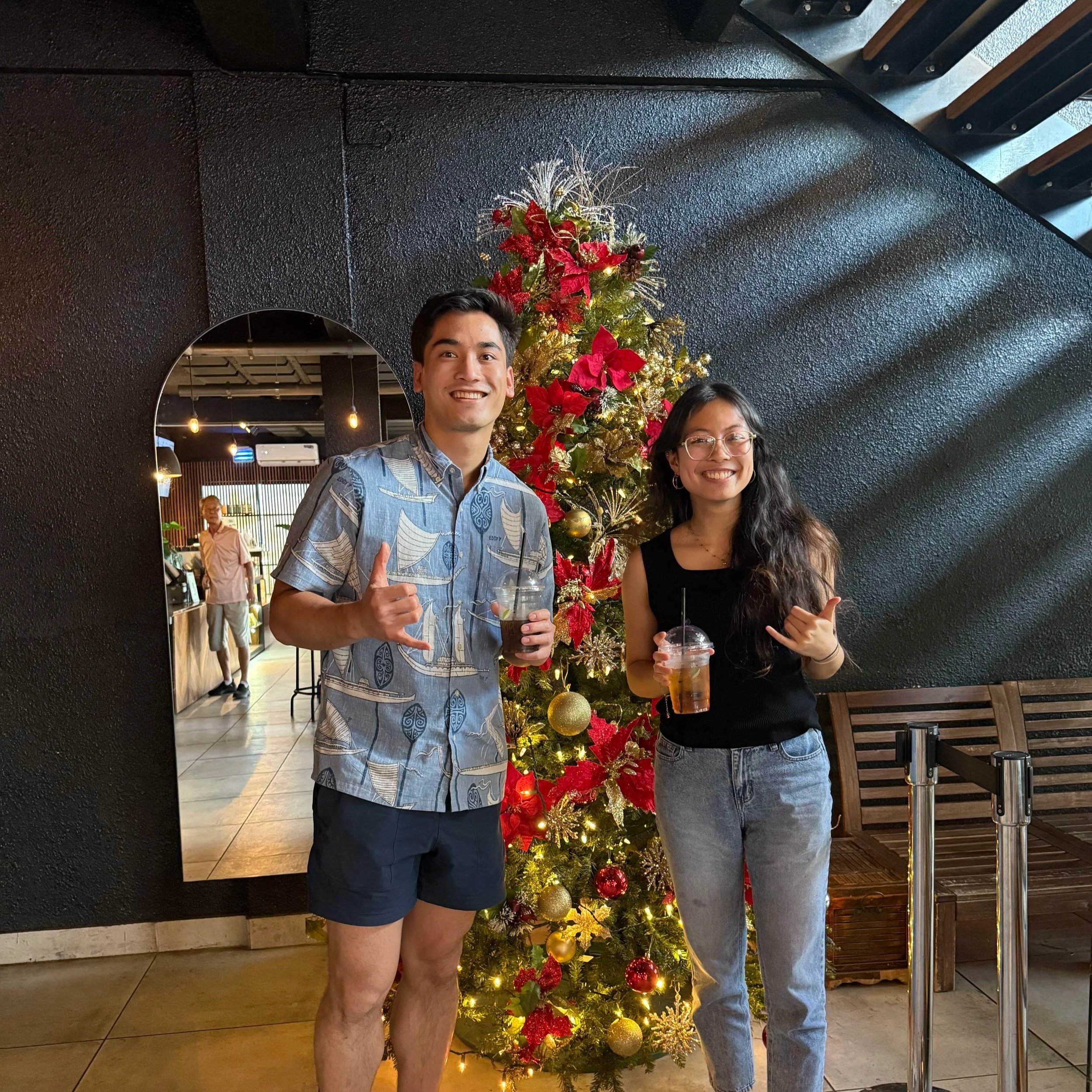 MS4 Kai Akimoto and MS0 Victoria Santos meet for coffee in Saipan.