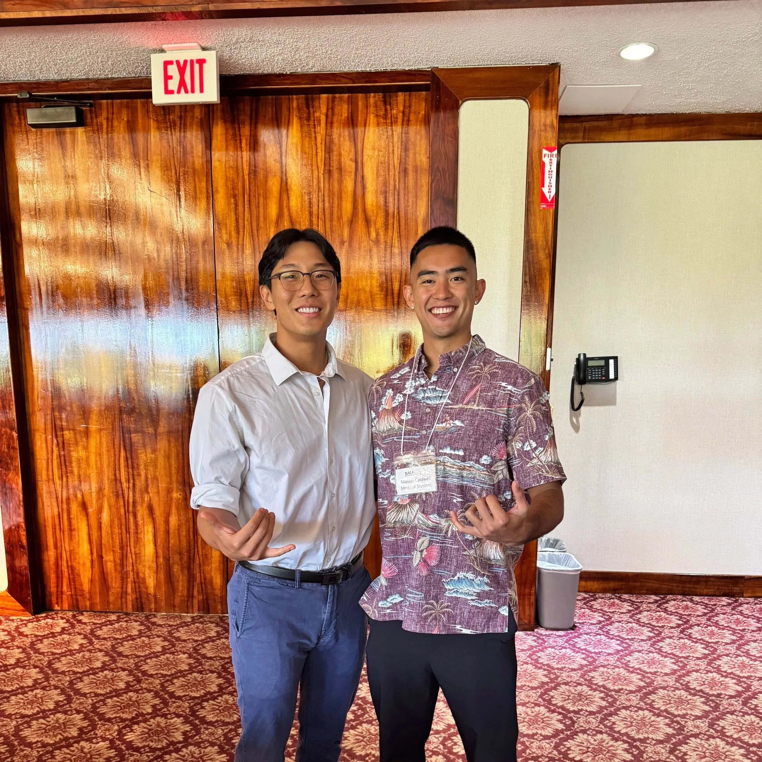 Mason Caldwell and Philip Lee at the ACP Hawai’i Chapter Annual Scientific Meeting in Oʻahu. Mason's oral presentation on Chålan Åmte's Guam Specialty Capacity project wins Medical Student Research award.