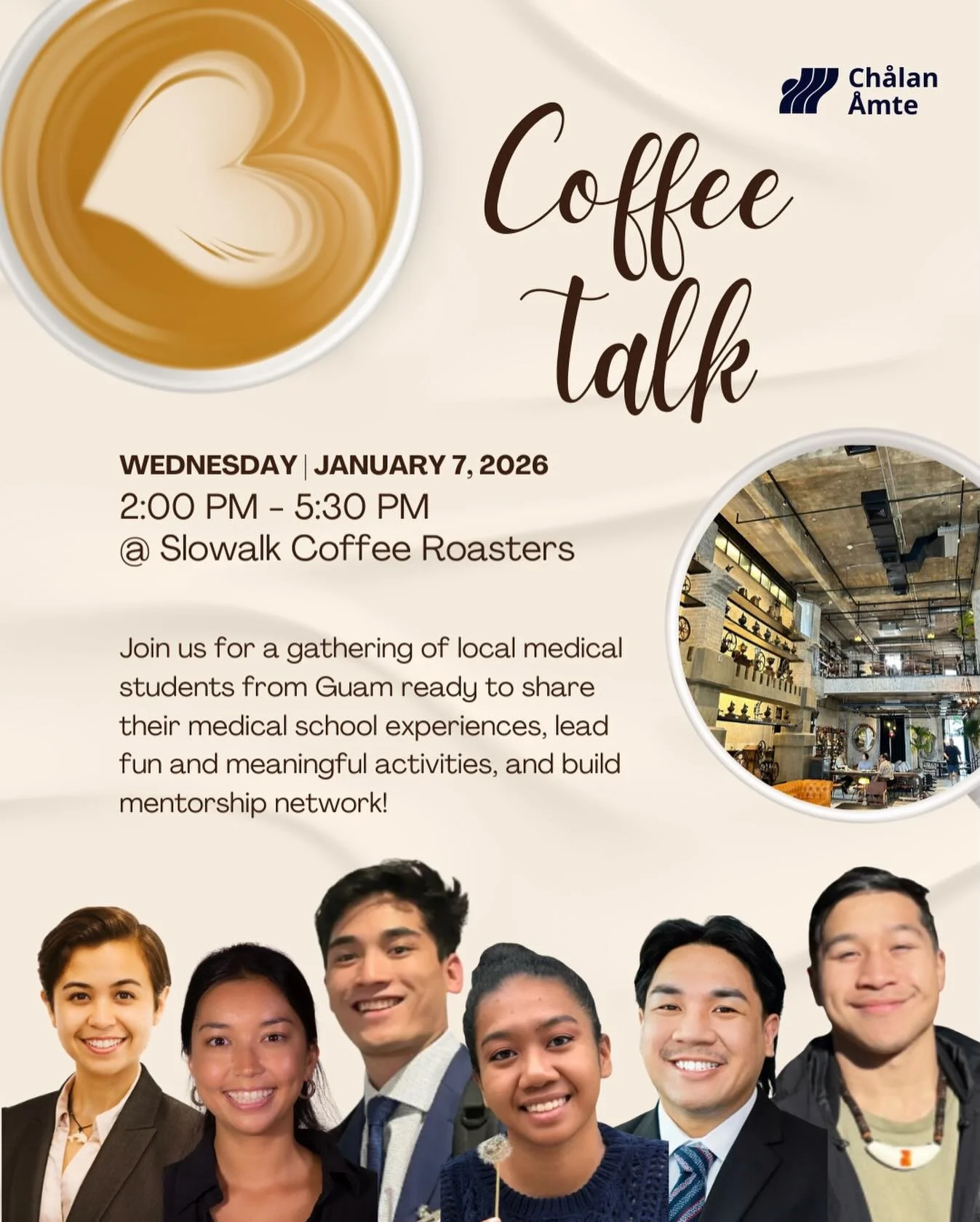 We&rsquo;re excited to host our 2nd Coffee Talk! ☕️

Join us for an afternoon of conversation, connection, and mentorship with local medical students from Guam. Come sip coffee, ask questions, and build community with us. All are welcome! 🤗

📅 Janu