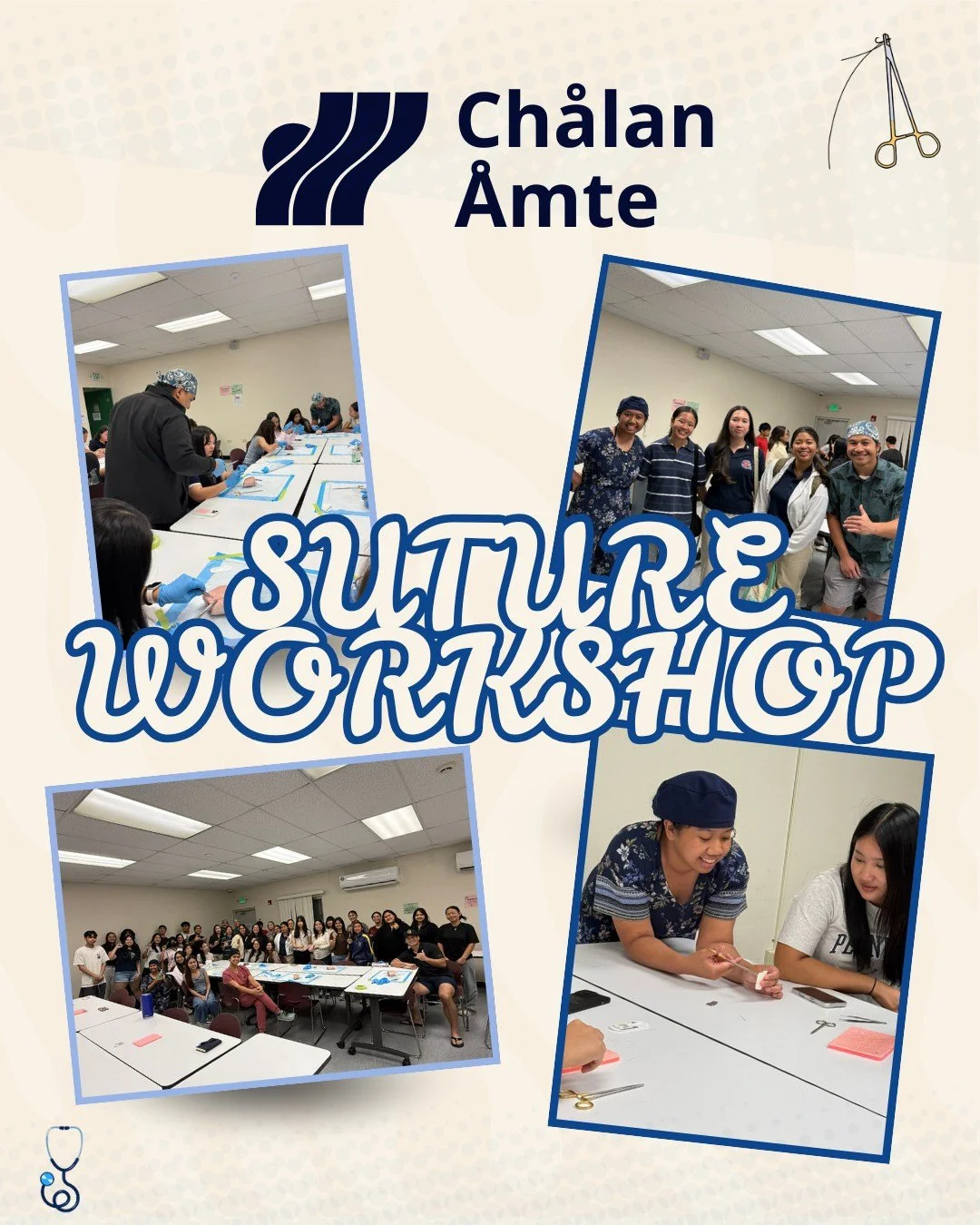 Sutures and Students: 

Kai, Ryan, Megan, Ed, and Vern hosted a suture workshop over winter break for high school students from Tiyan, Harvest, JFK, and Academy, who learned the purpose of suturing and how to suture. 

Thank you to all who joined us.
