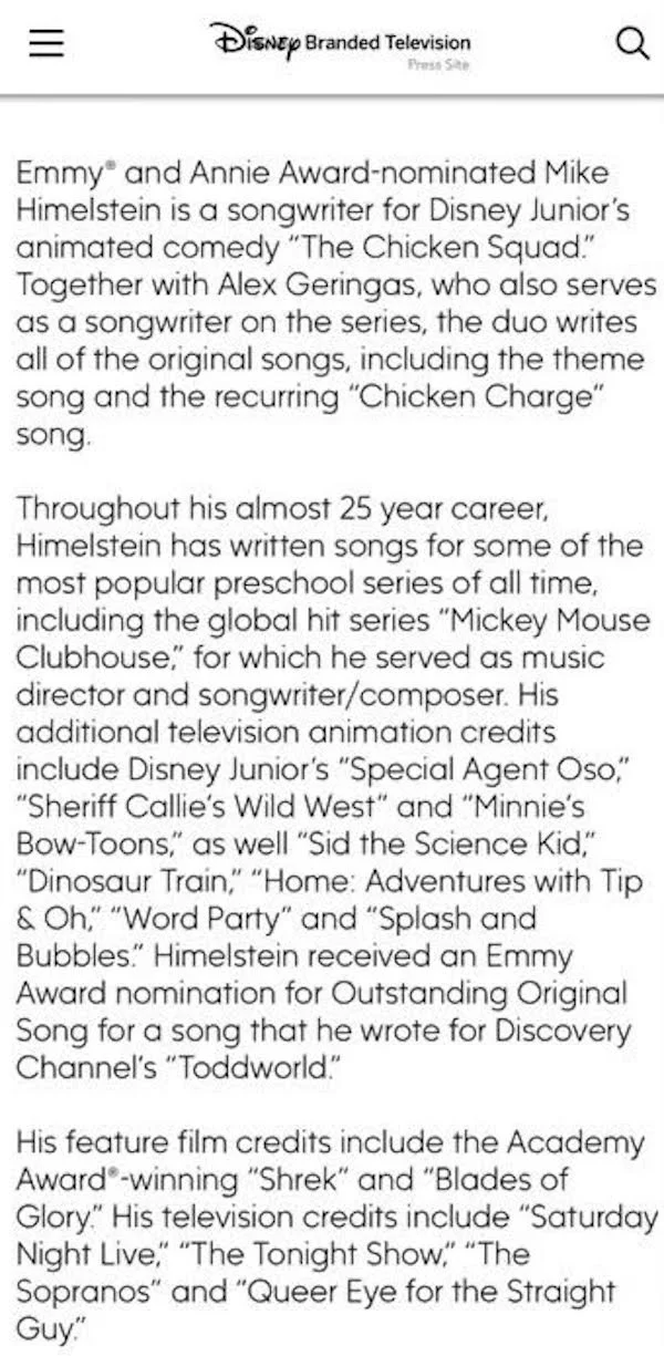 Mike Himelstein Disney Feature