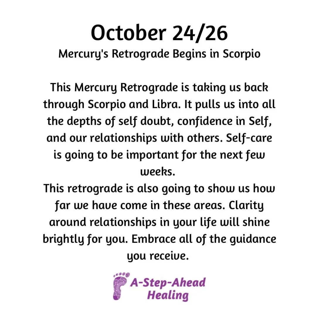 Mercury in Scorpio moving backwards is going to make us face what&rsquo;s holding us back. Let&rsquo;s do this! #astepaheadhealing #mercuryretrograde #lookagain