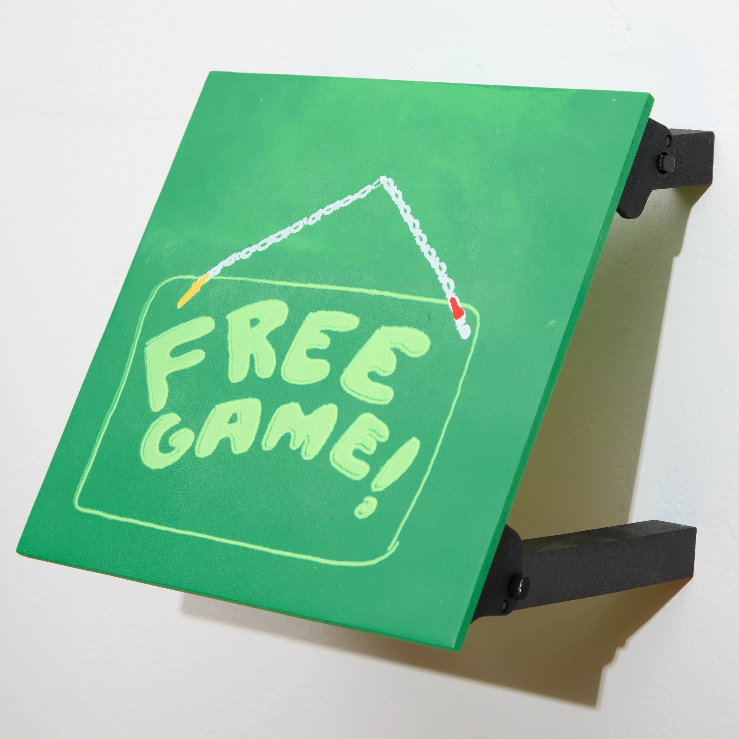 Free Game - 2023, Acrylic & silkscreen on board, 3-D printed legs