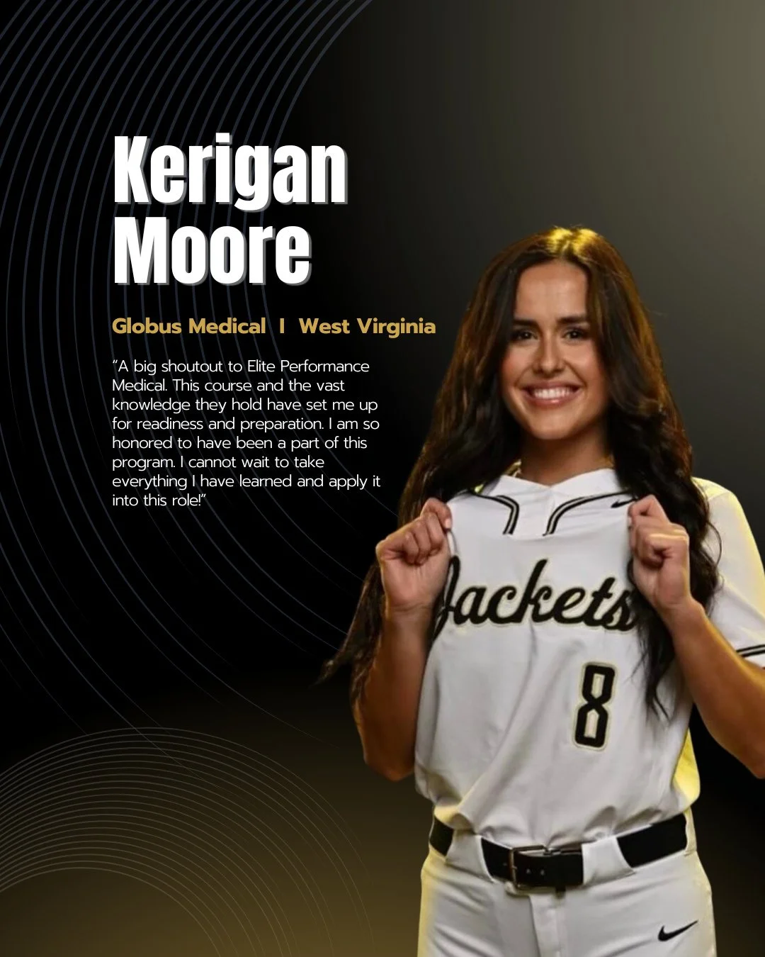 Congrats to our newest Elite Performance Medical Athlete Placement, Kerigan Moore! 👏⁠
⁠
Kerigan, a former softball player at West Virginia State University, has officially accepted a position with Globus Medical, joining their Spine team in West Vir