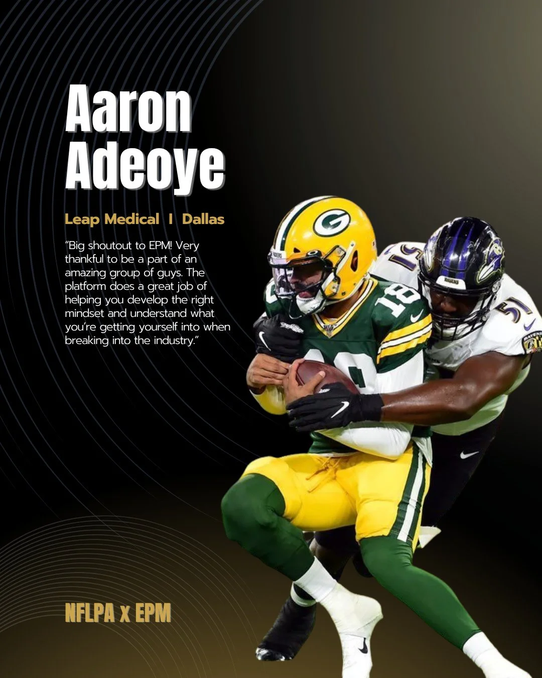 Another athlete making moves! ⁠
⁠
Huge congratulations to Aaron Adeoye on officially joining Leap Distributors in Dallas! Aaron will be joining fellow EPM alum Brooke Smith as he kicks off this next chapter in medical sales.⁠
⁠
A former NFL player an