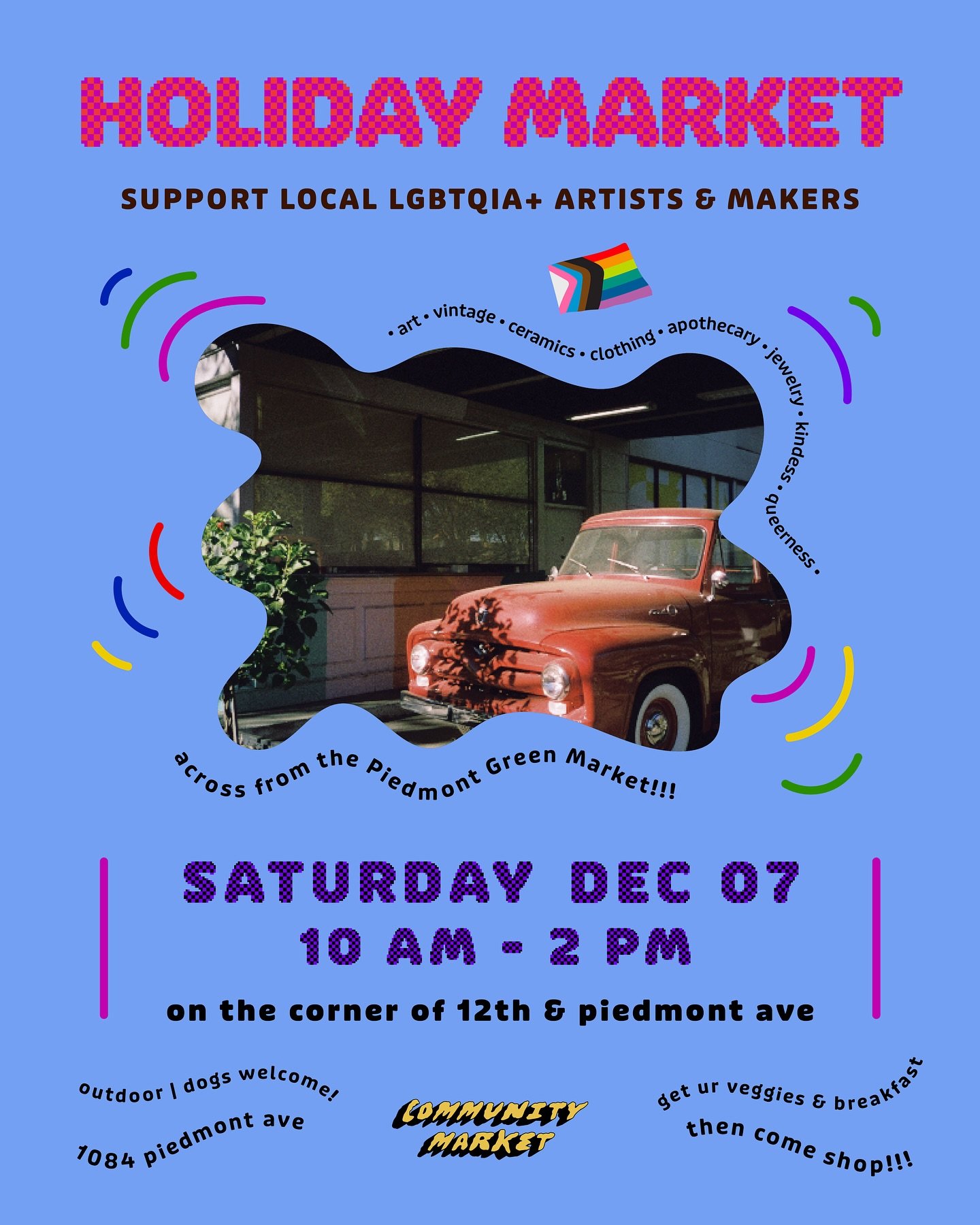 Holiday market alert !!!! 🎁🚨
Join us at the corner of 12th &amp; Piedmont in Midtown from 10 am to 2 pm on December 7th and get some incredible one-of-a-kind special gifts for your loved ones and chosen families while supporting our community! ✨
Ho