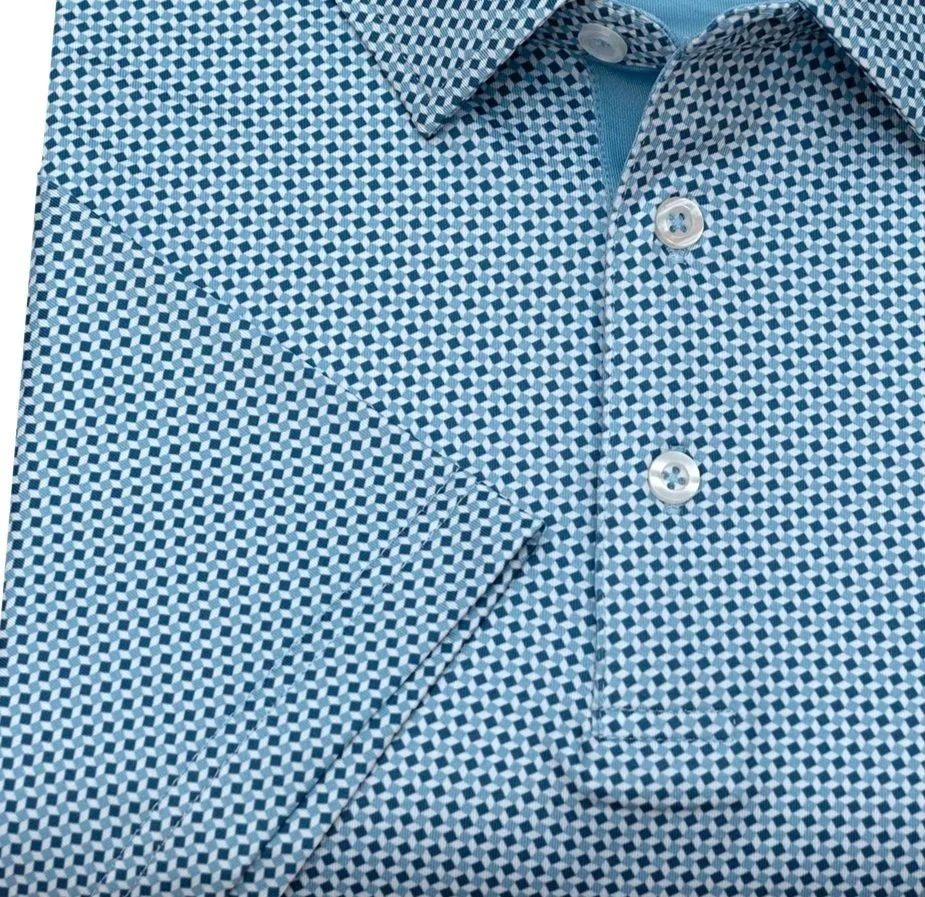 Men's Performance Polo - Powder / Navy Square Link