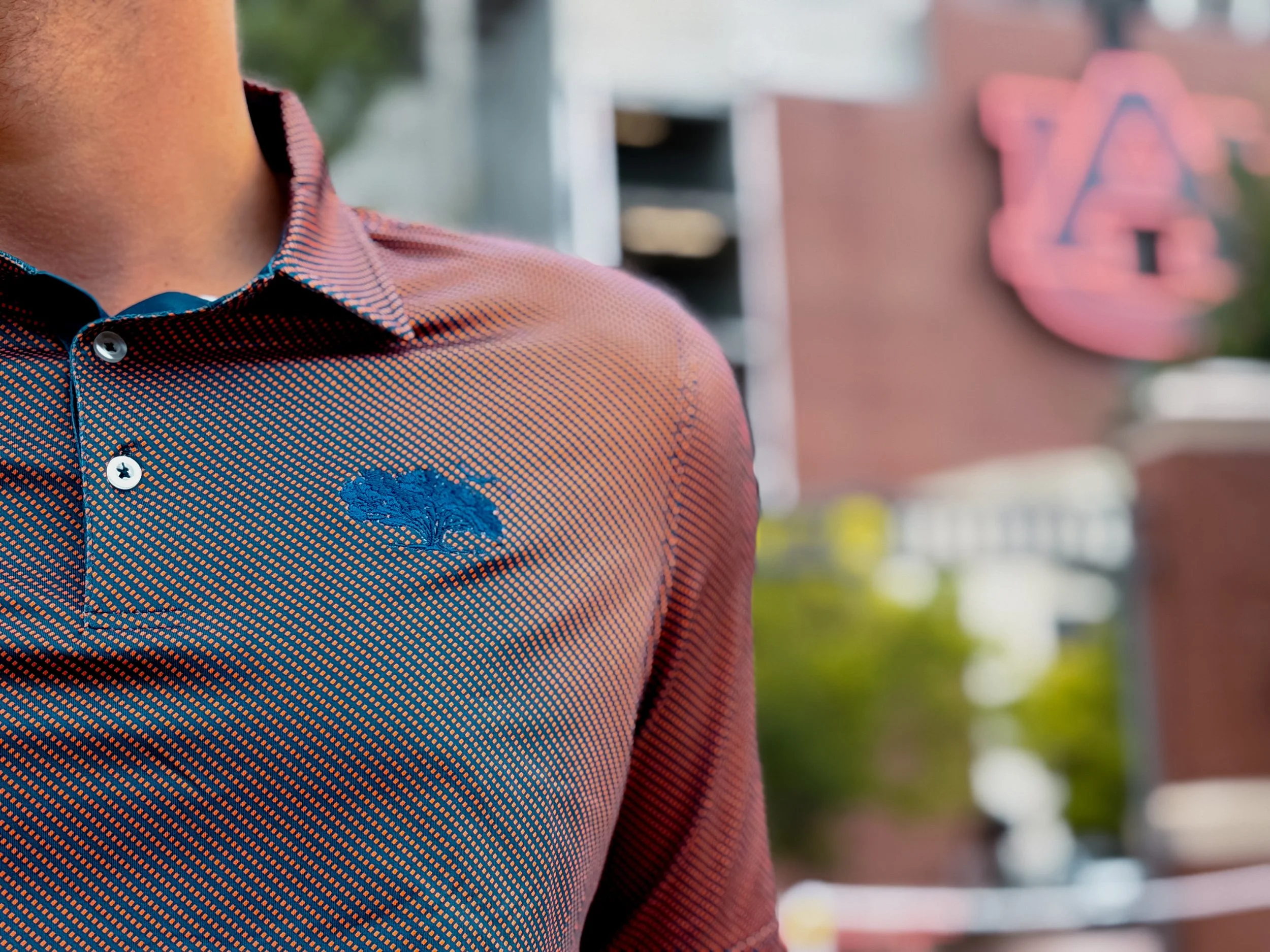 Men's Block Performance Polo- Navy/Orange