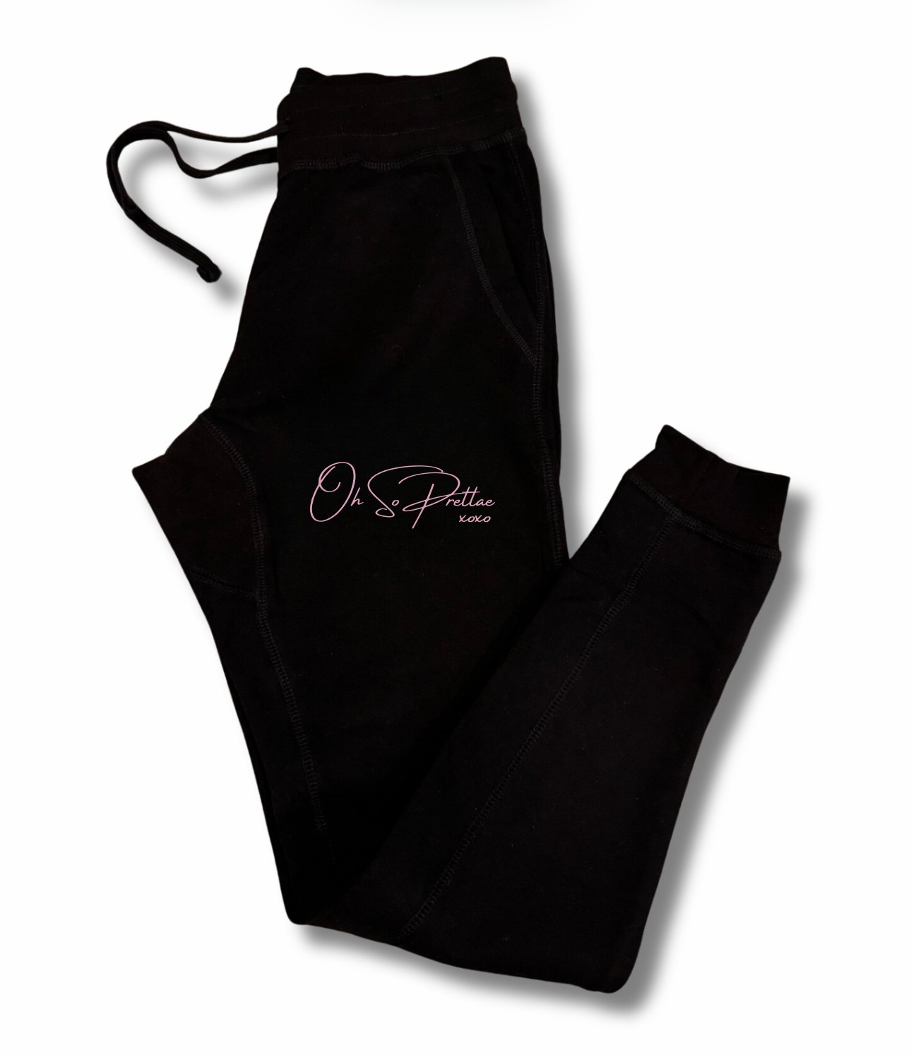 Joggers RELAXED : Black w/LIGHT pink letters