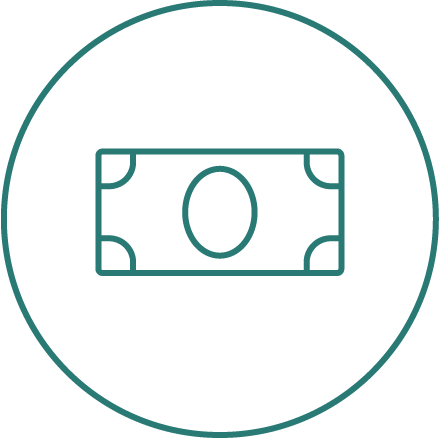 Line drawing of a dollar bill inside a circle.