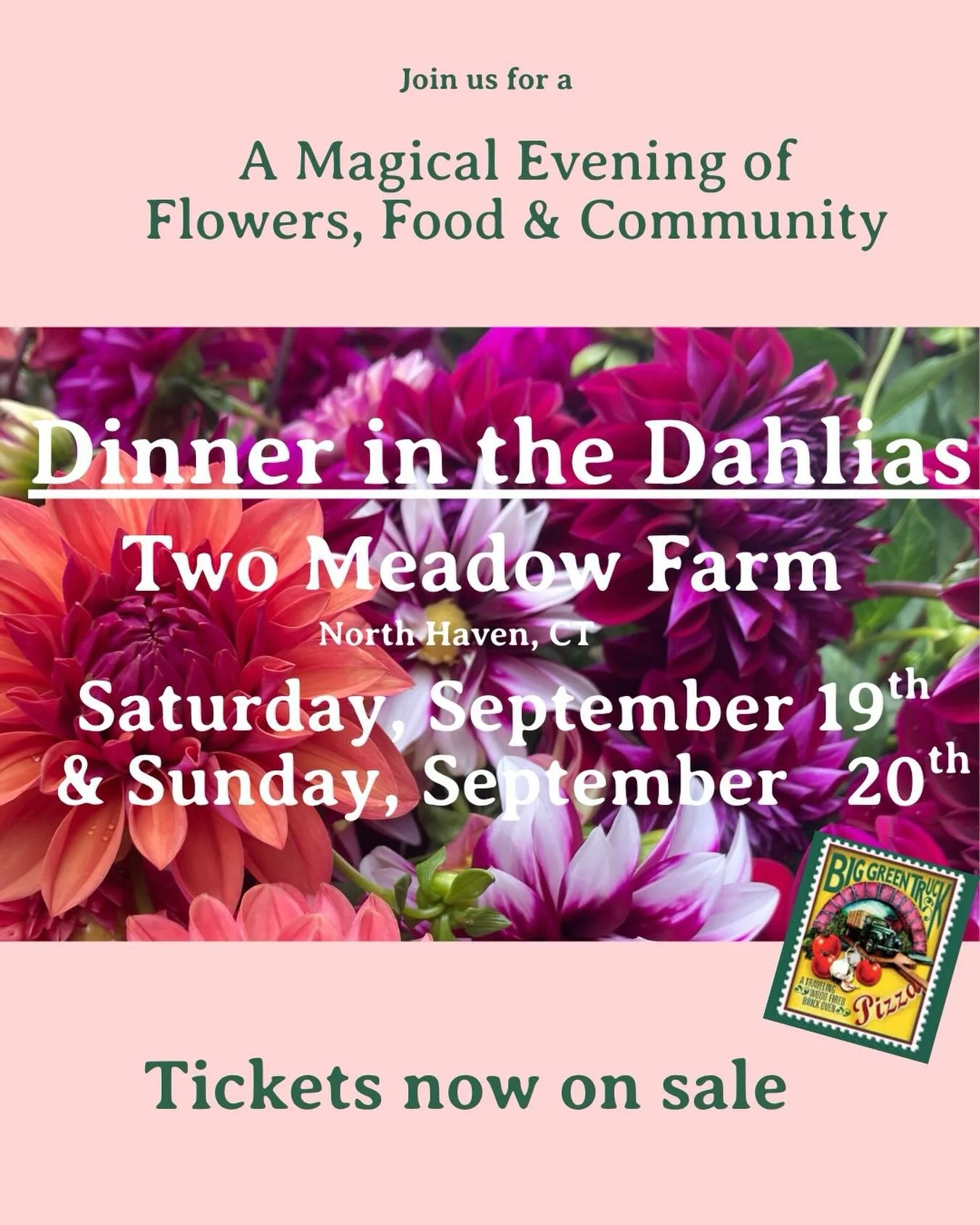 We can&rsquo;t wait to host Dinner In the Dahlias again this year! Tickets now on sale (link in bio) 
Enjoy a magical evening of Flowers, Food, &amp; Community 🍕 🌺 ✨
Saturday September 19th &amp; Sunday September 20th