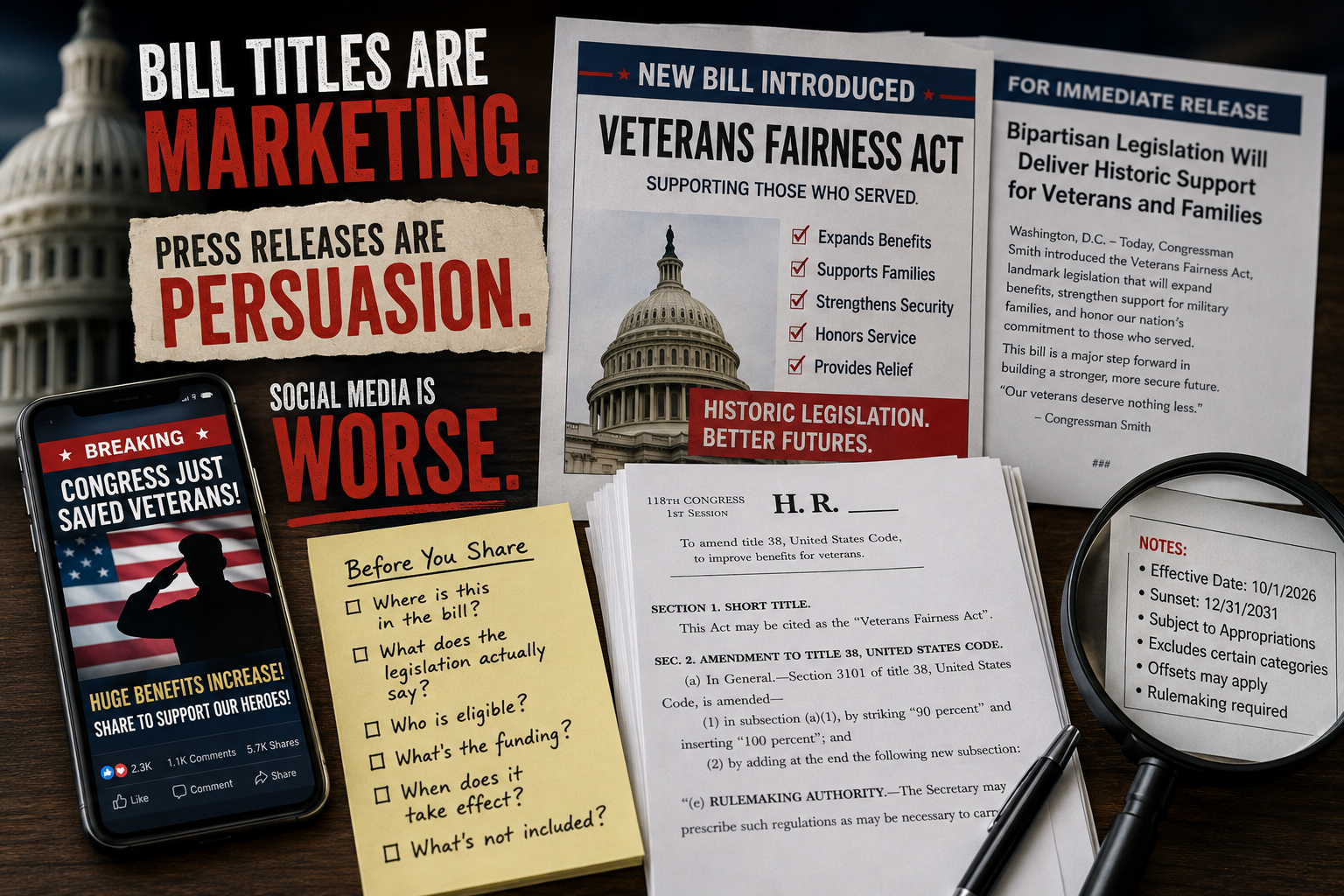 Bill Titles Are Marketing, Press Releases Are Persuasion, and Social Media Is Worse