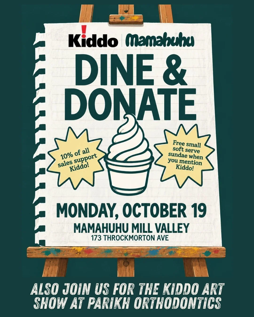 🍜❤️💛 Make Monday a Mamahuhu night for Kiddo!

Skip cooking tomorrow! Monday, October 19, Mamahuhu Mill Valley is donating 10% of ALL sales, all day &mdash; dine-in and online &mdash; back to Kiddo!

🎨 Attending the Kiddo! Art Show? Keep the celebr