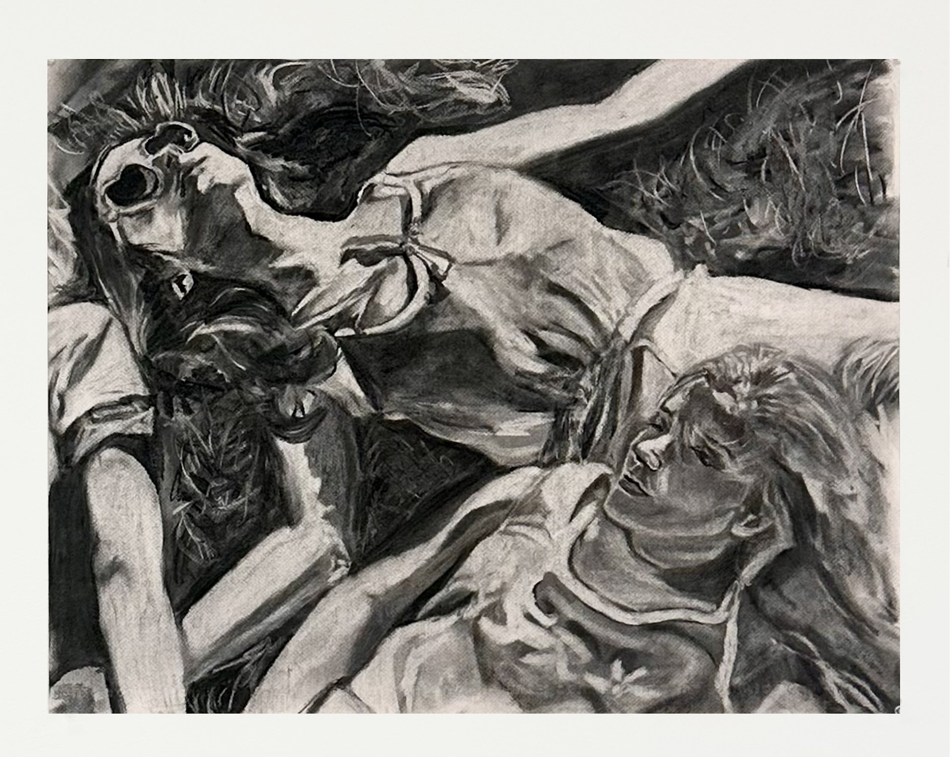 Basking and Bathing,
2025, Charcoal on Paper, 24"x30"