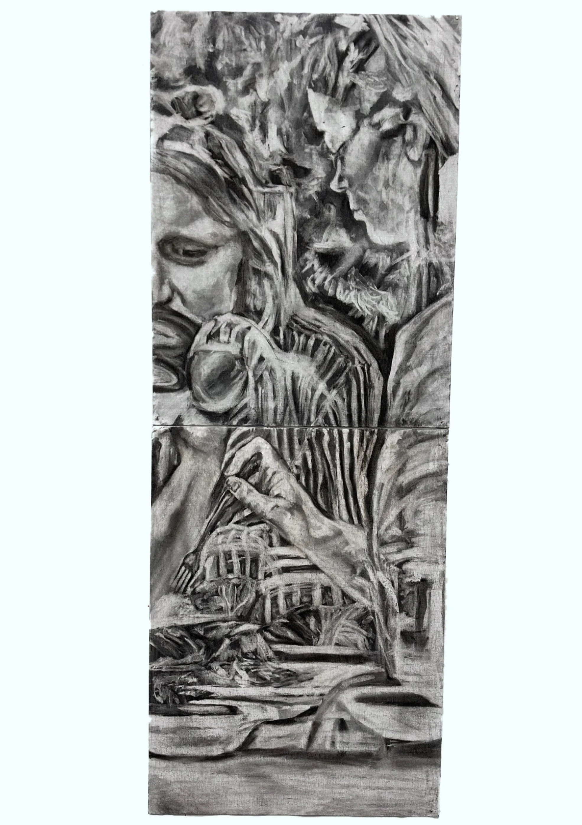 Reservation, 2025, 48"x18", Charcoal on Canvas Panel