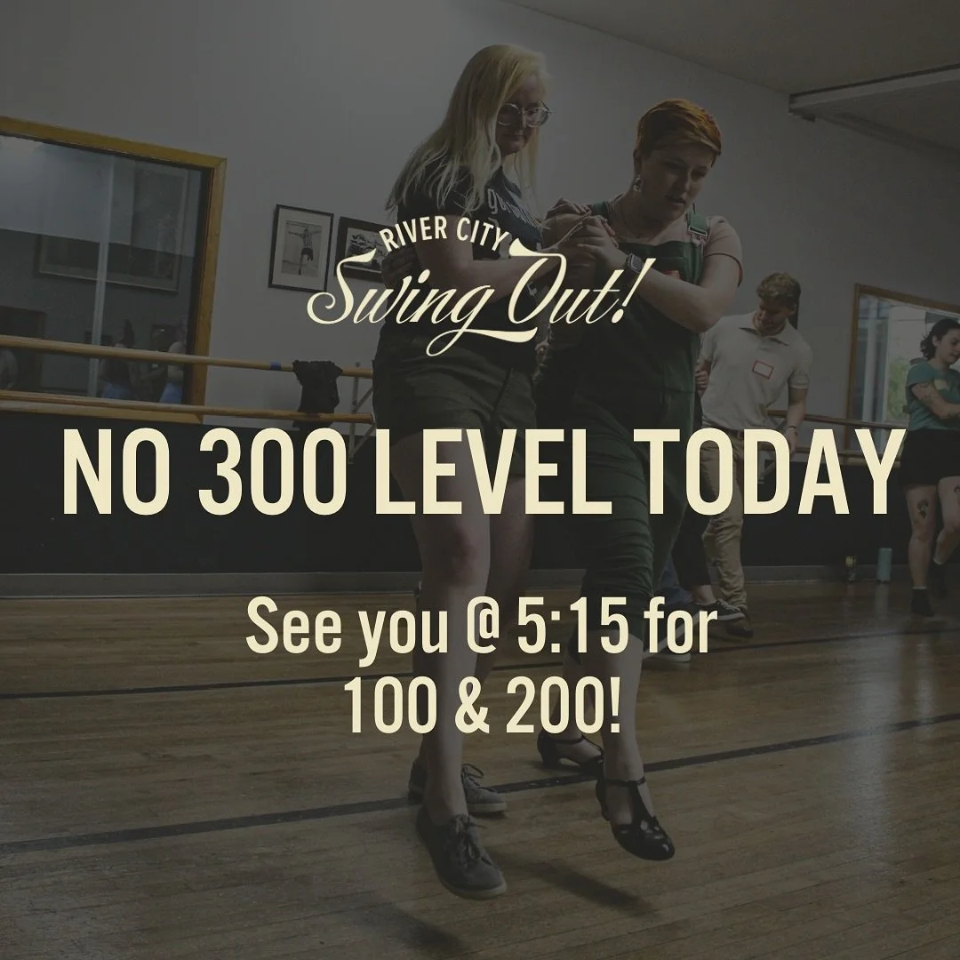 Reminder that there is no 300 level class today Sunday, August 24th due to many people being in Minneapolis for Uptown Swingout. We'll see you at 5:15 for 100 &amp; 200 level classes!
