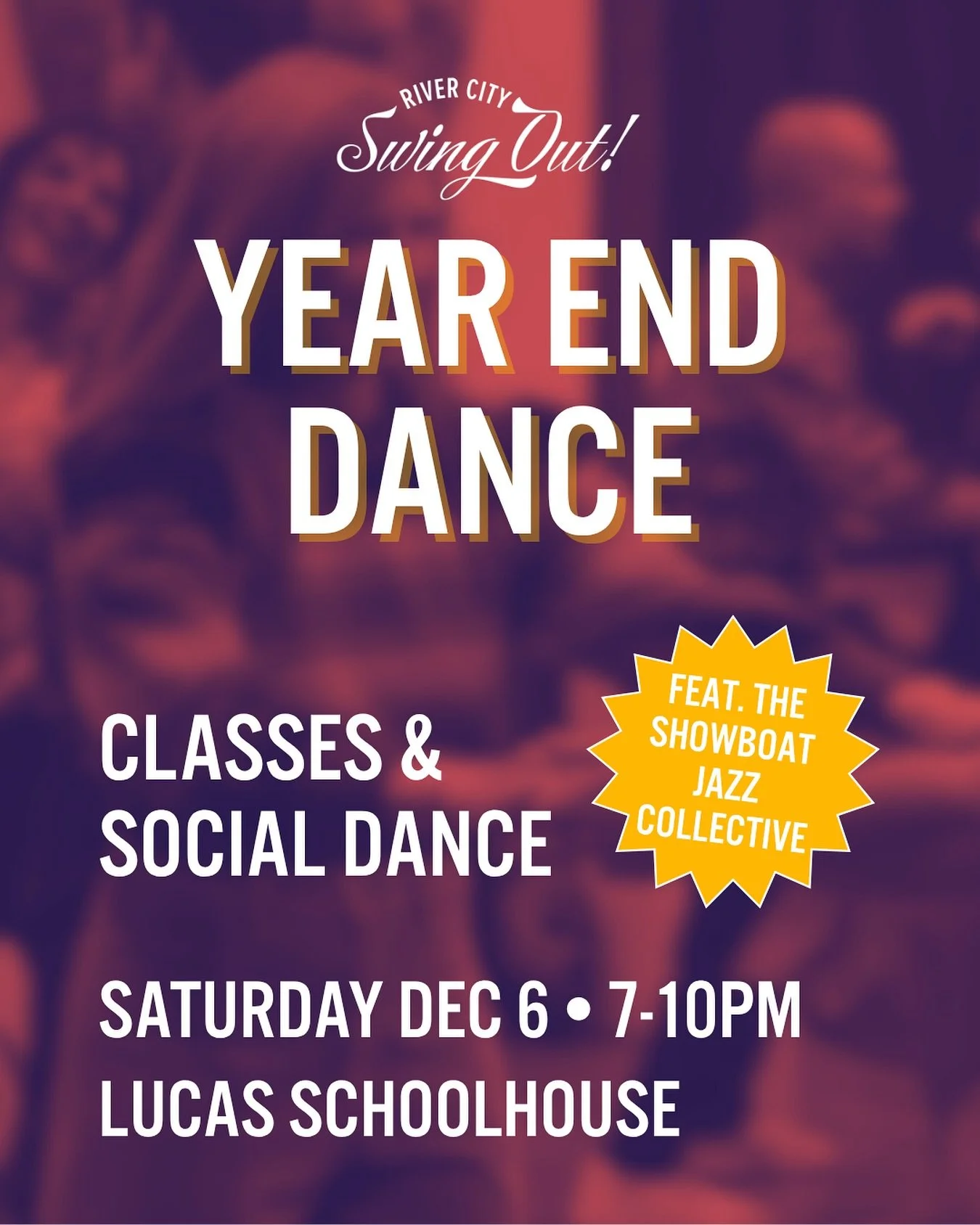 MARK YOUR CALENDARS!

Join RCSO at Lucas Schoolhouse for another evening of swing dancing to The Showboat Jazz Collective on Saturday, December 6! Plus, we&rsquo;ve got a Beginner and Intermediate Lindy Hop lesson before the dance to get you ready to