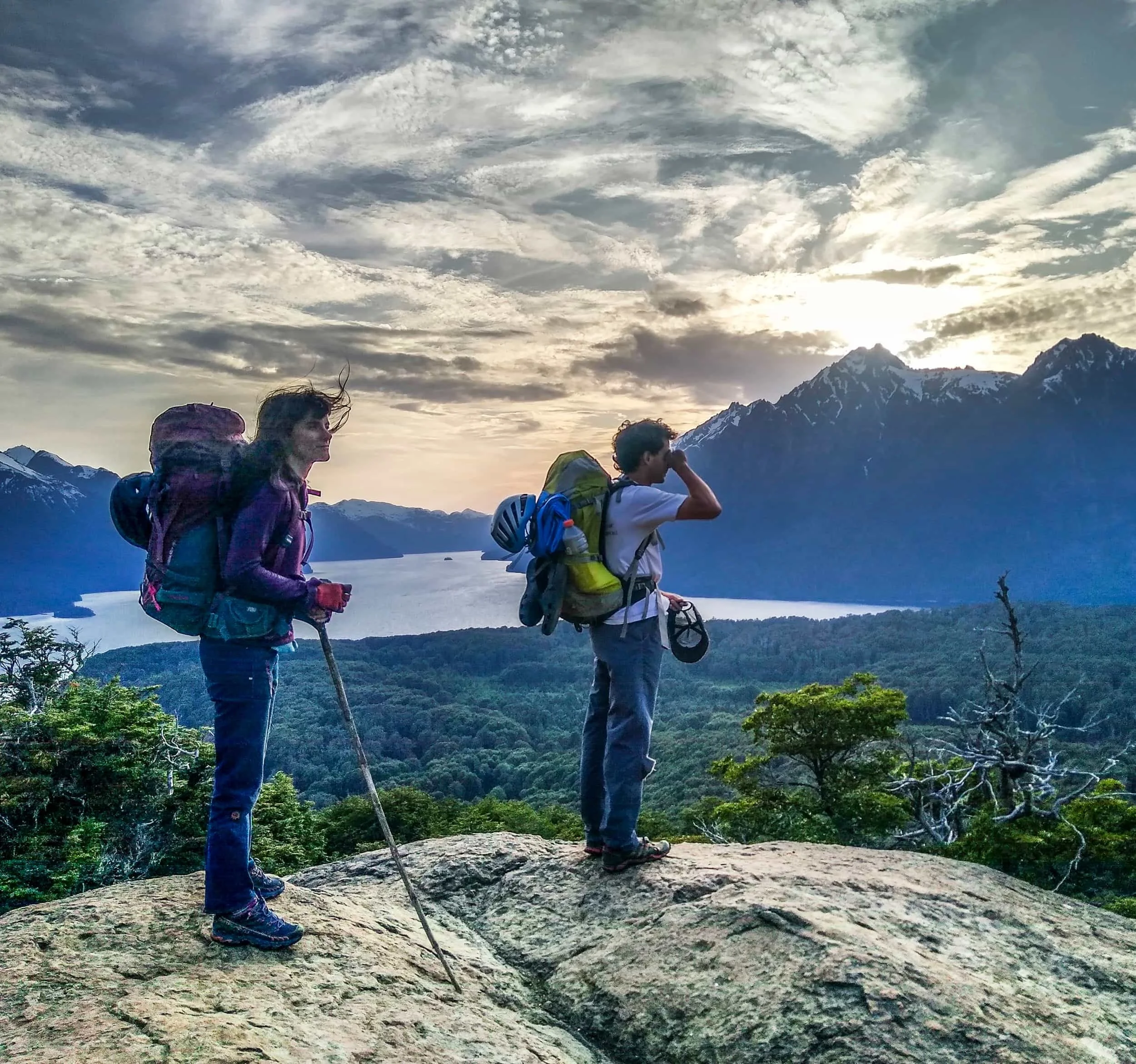 Hikkers next to Nahuel Huapi lake, Bariloche