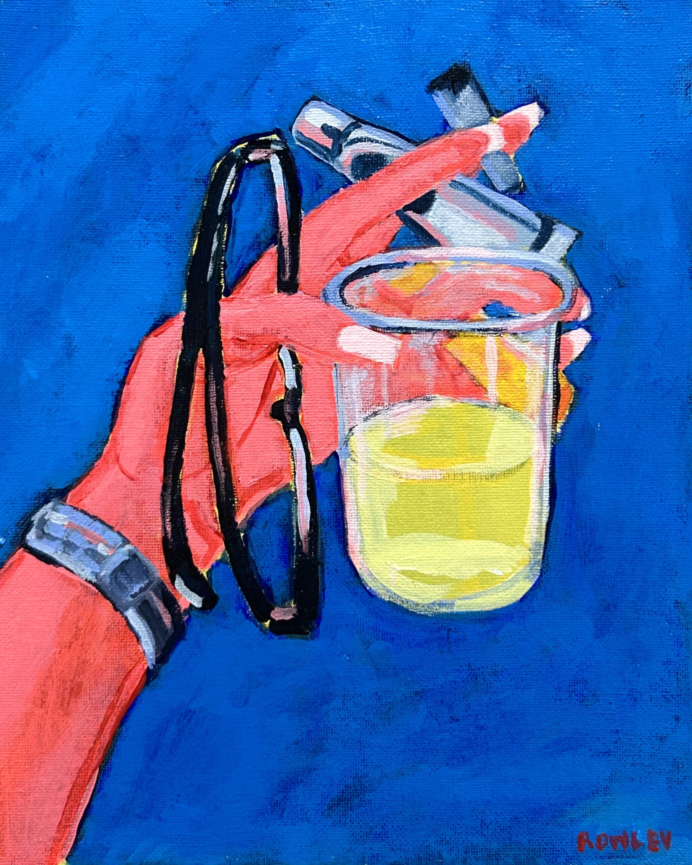 Sunglasses, Drink, Lip Balm, and Smokes,
2026,
Acrylic on Canvas Board,
8" x 10"