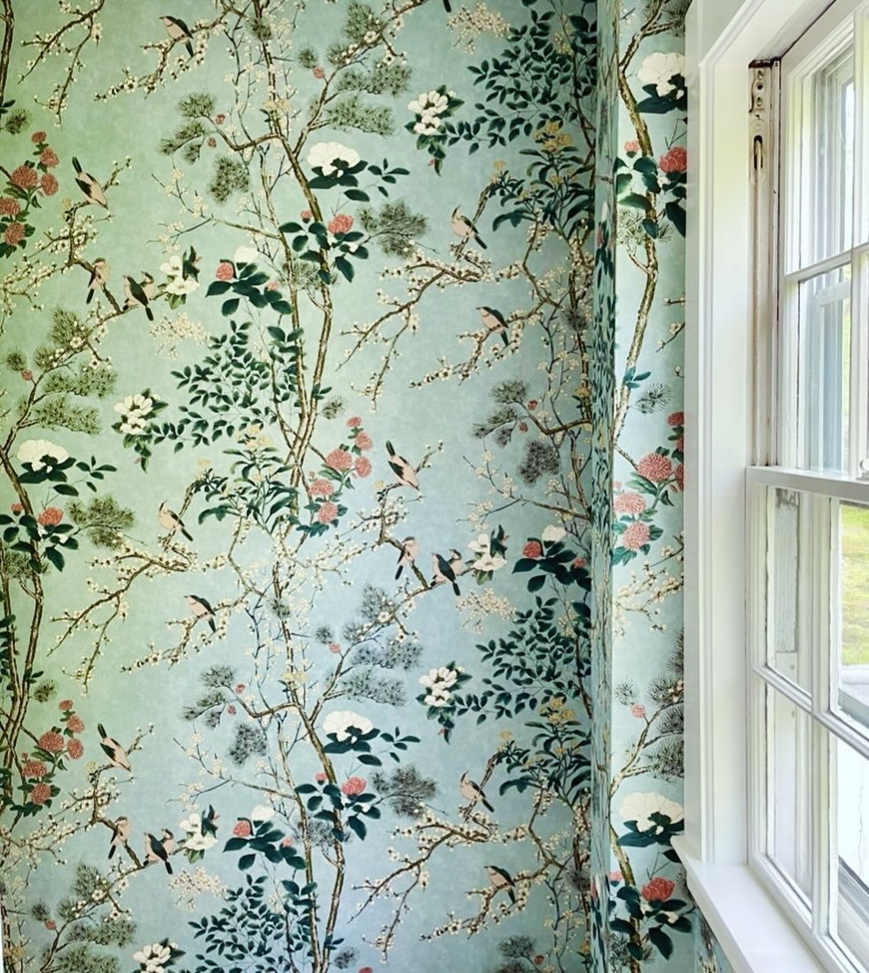 Love when the paperhanger sends us photos from the job site . How stunning is this Thibaut wallpaper in this gorgeous historical home? Powder rooms are a great place to take a chance on a paper you love but want a small amount of it. Don&rsquo;t fear