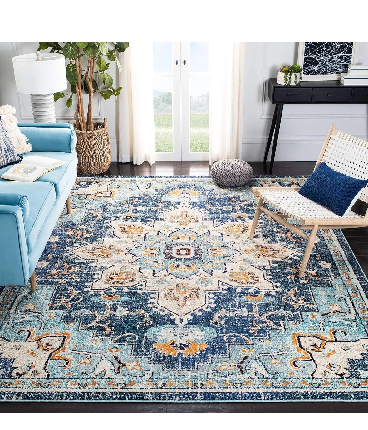 Rug - navy seafoam orange light blue
