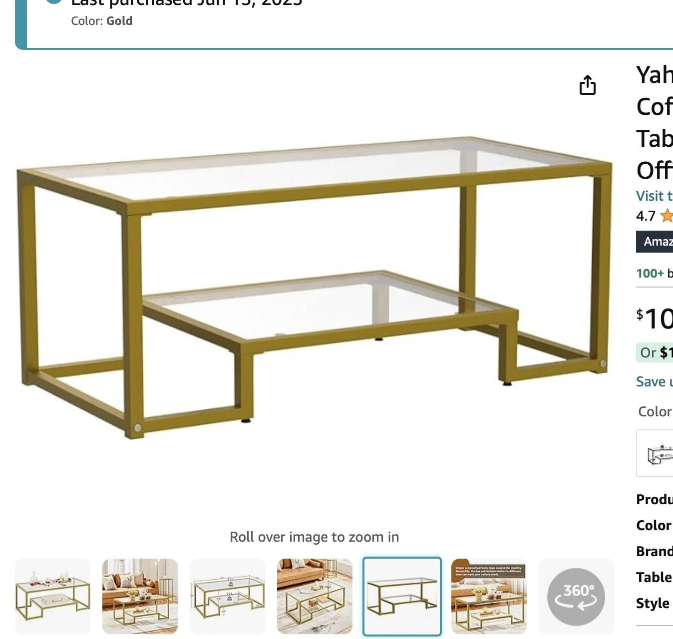 Glass Gold Coffee Table