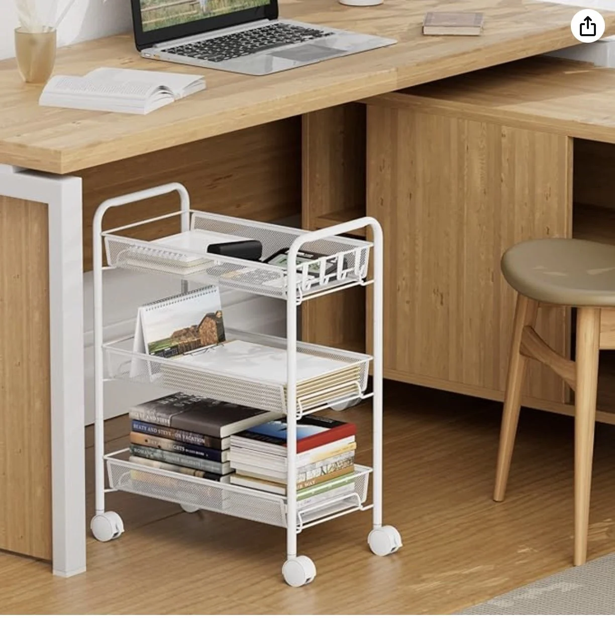 3-Tier Rolling Cart for under desk or bed