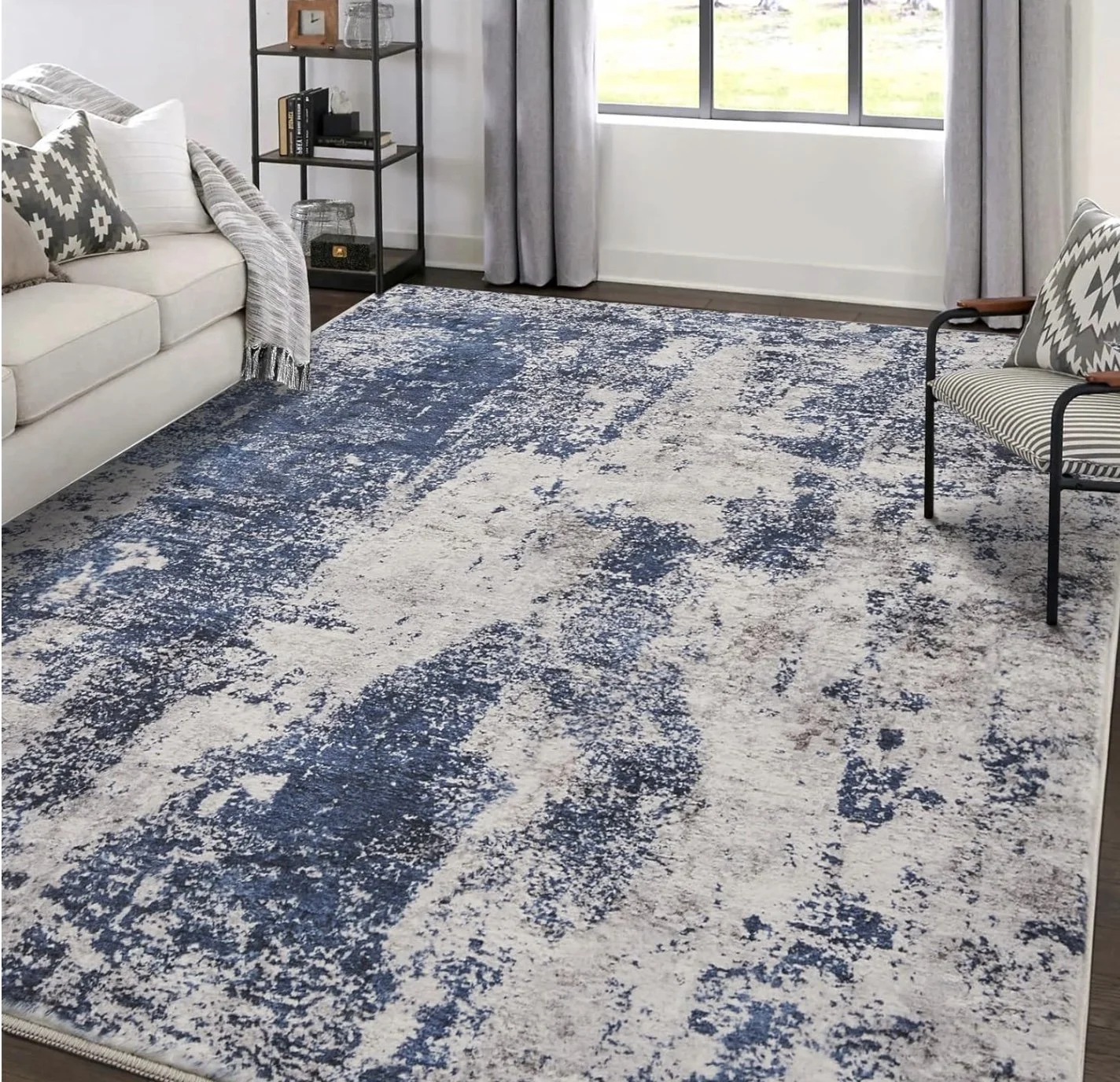 Modern Blue White Area Rug