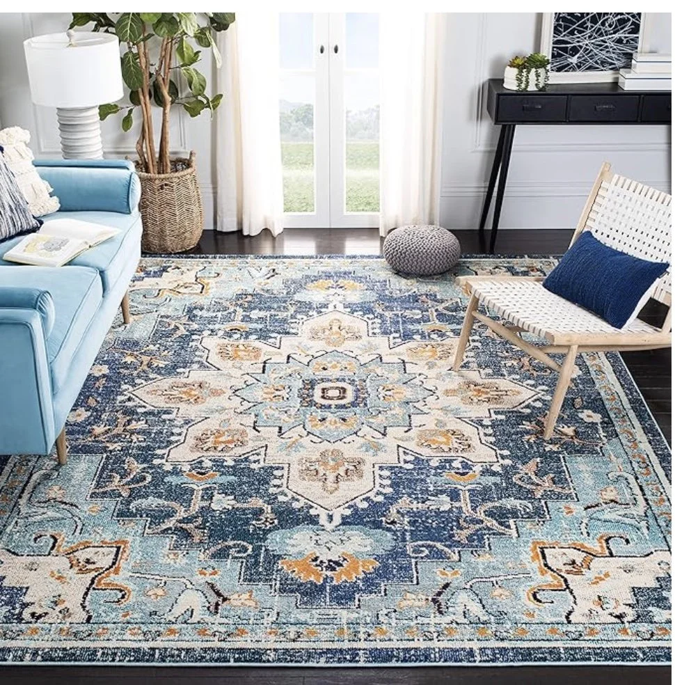 Rug - Navy Seafoam light blue orange