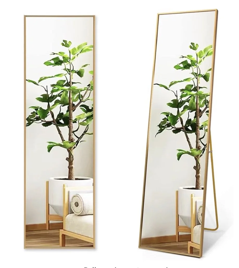 Full length gold framed mirror with stand or hanging options
