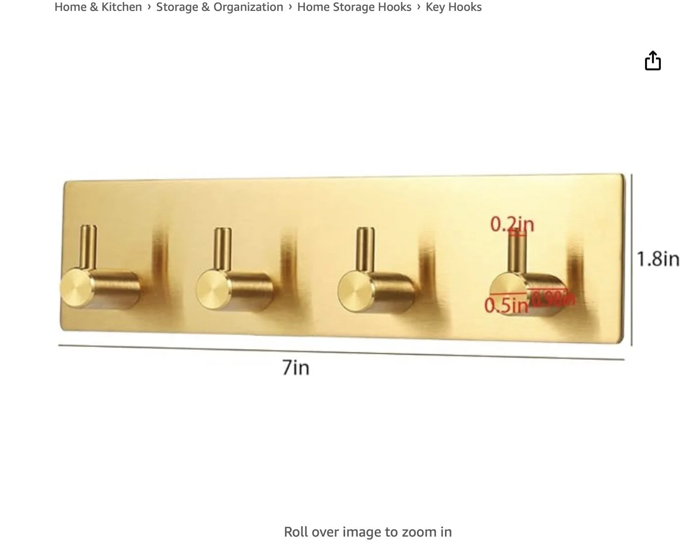 Gold Key Wall Hook Holder Adhesive 