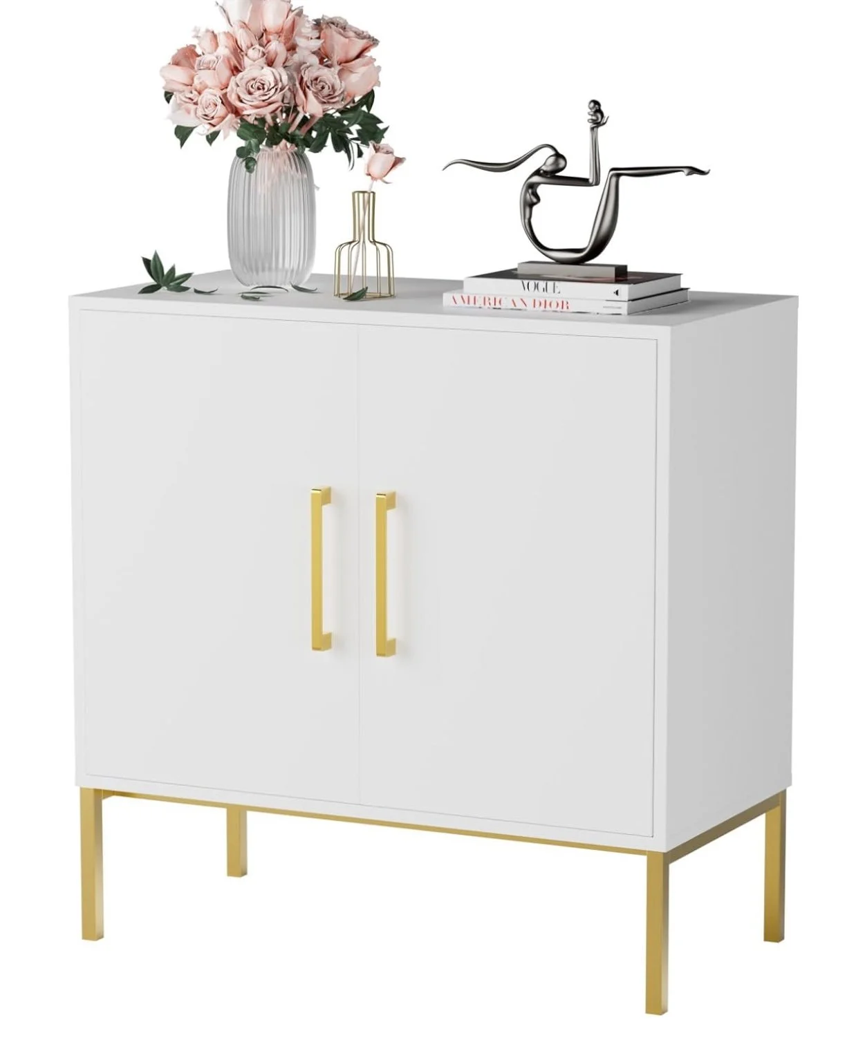 Sidetable Console with doors and gold hardware and legs