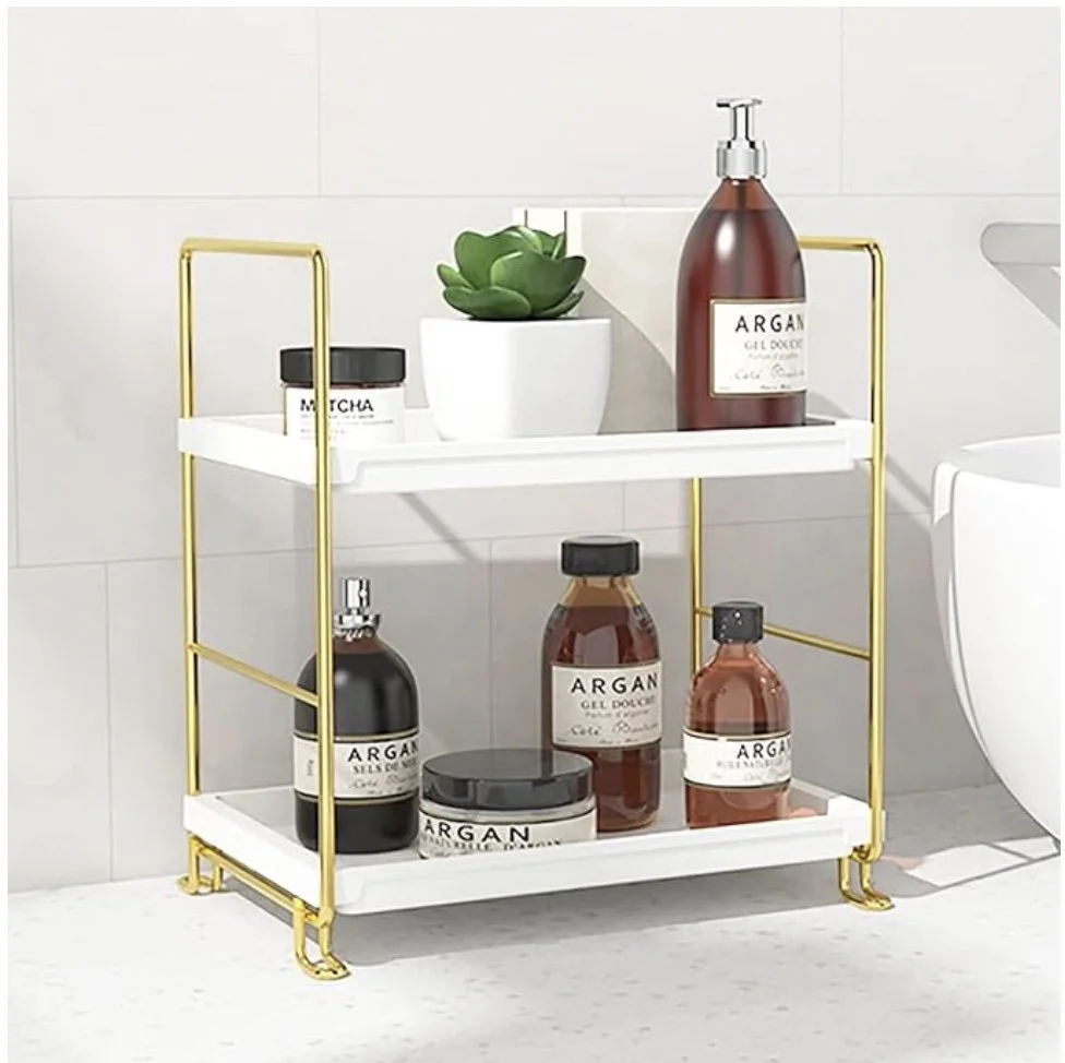 2-tier white gold shelf for counter top