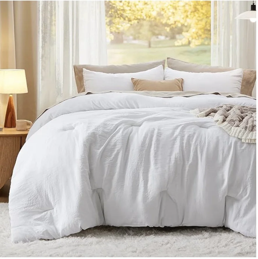 Bedsure Comforter Set, White Soft Prewashed Bed Comforter for All Seasons Bedding Set