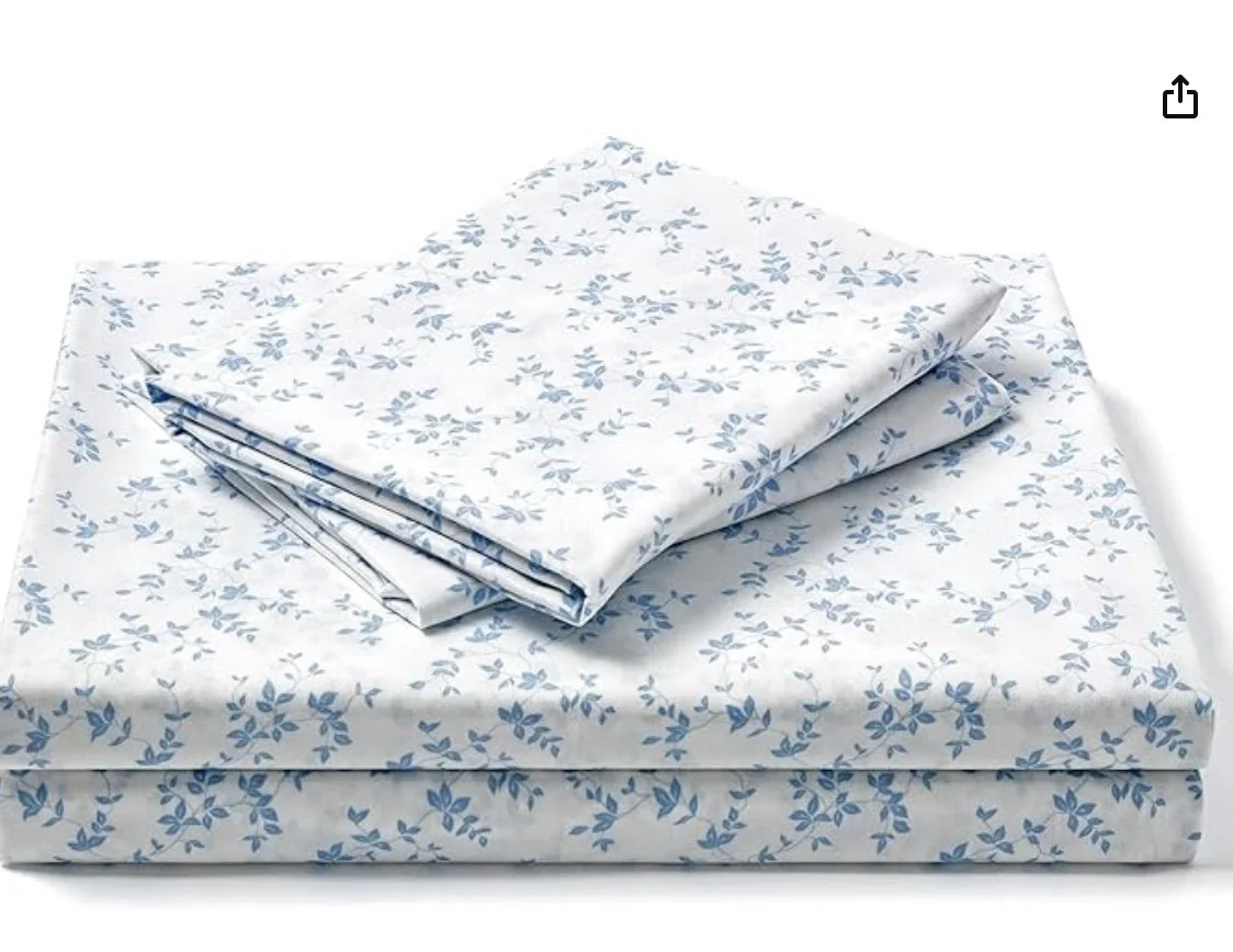 Blue White Floral Sheet Set
