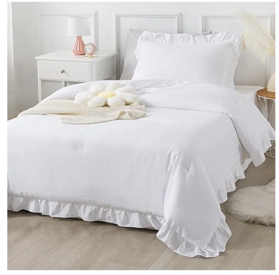 Andency White Ruffle Comforter Set
