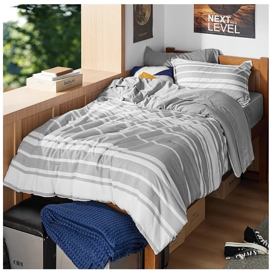 Bedsure Light Gray Striped Comforter Set