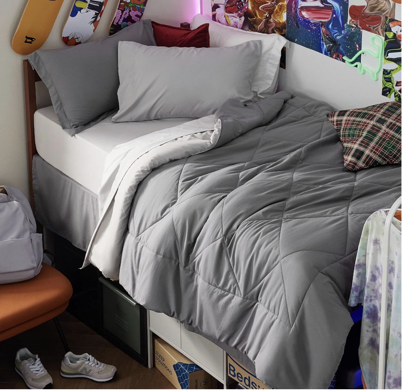 Bedsure Gray Reversible Bed in a Bag Comforter Set